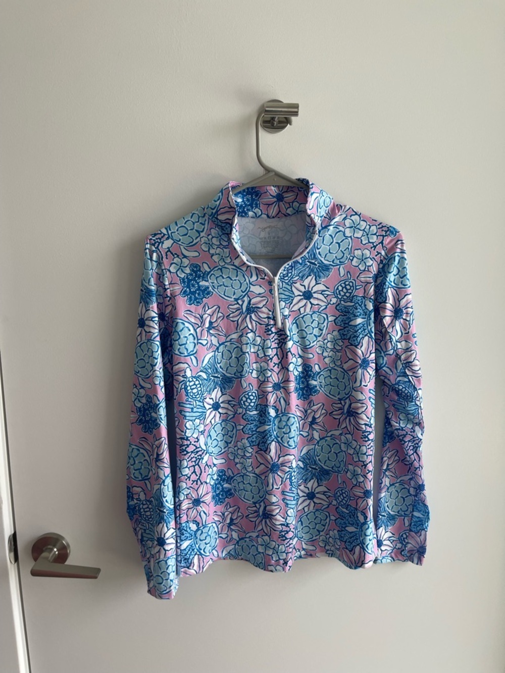 Gottex long sleeve pullover 1/4 zip golf top blue & pink floral print